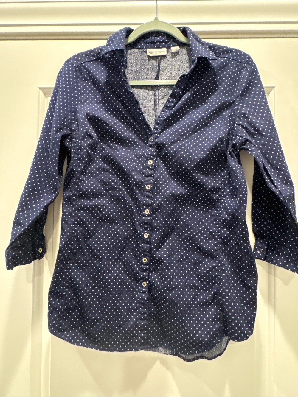 New York & Company Navy Polka Dot Button-Down Shirt